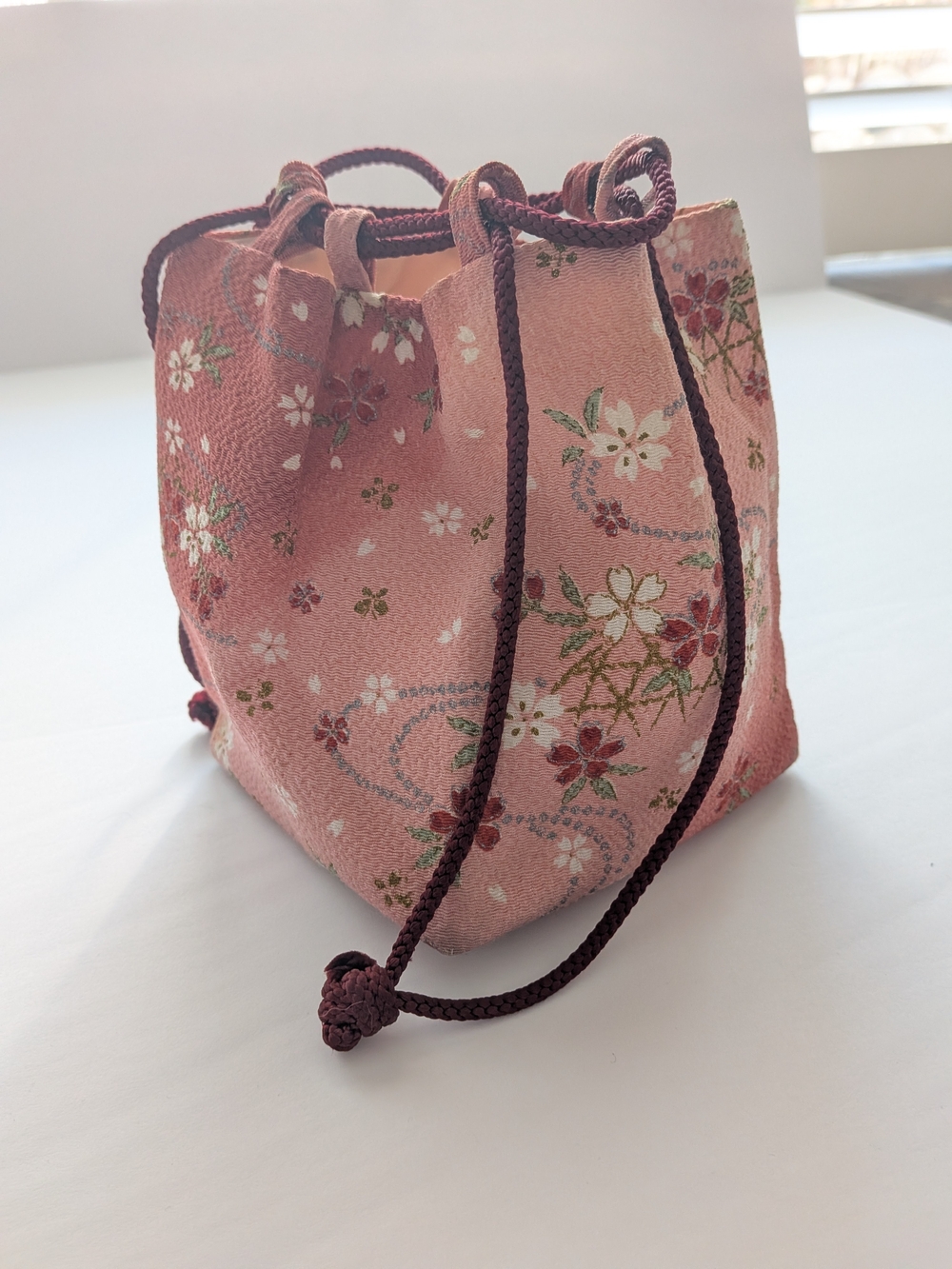Vintage Pink Floral Drawstring Bucket Bag